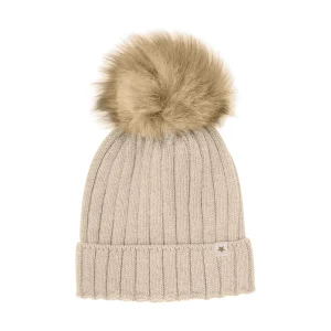 Hat Knit Alpaca Pompom Sand Melange