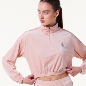 Bumpro Monogram Velour 1/2 Zip Pink Evening