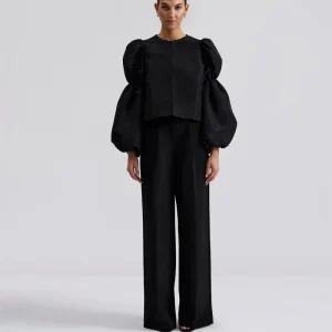 Zoey Double Pouf Sleeve Blouse Black