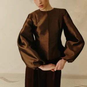Vendela Balloon Sleeve Blouse Dark Brown